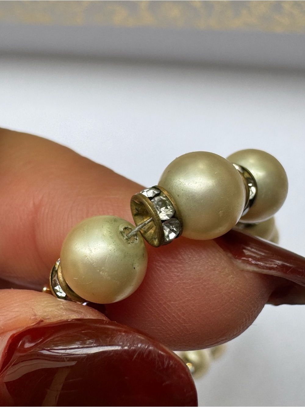 Christian Dior Vintage Signed Bracelet Gold Tone Faux Pearl Rhinestone - Picture 4 of 7